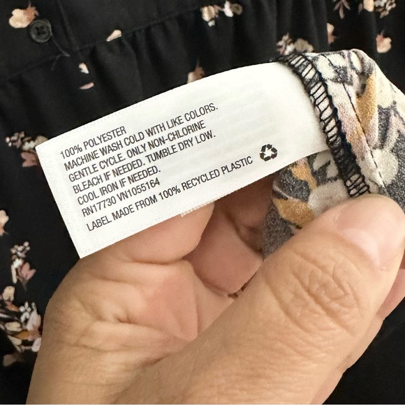 A New Day XL Black Floral Tie Sleeve Button Front Midi Dress - Picture 6 of 8